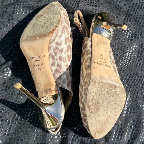JIMMY CHOO  Nova Leopard-Print Shimmer Suede Slingback Pumps Size 38 (8) - Picture 6 of 7